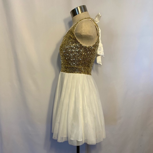 Brand: B. Darlin. Gold sequin off white dress - Picture 3 of 8